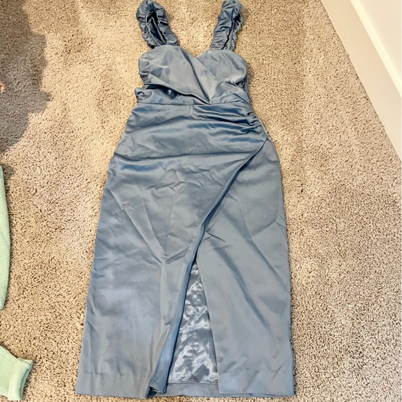 Anthropologie Ruched Sweetheart Dress Blue Grey Satin - Picture 8 of 16